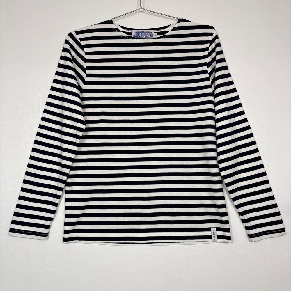 Breton Shirt Co Womens Top Size M Navy White Striped Cotton Long Sleeve Nautical